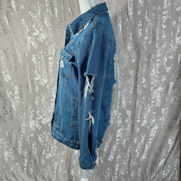 Iris Los Angeles Distressed Denim Jacket Jean Jacket Women's Size S - Picture 5 of 7